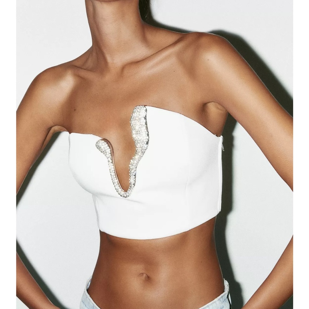 Zara jewel corset White Strapless Top with Silver Accents Small sold out